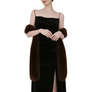 8987 71" X 6" Faux Fur Long Scarf For Women – Soft Plush Winter